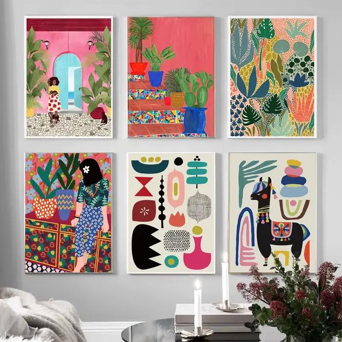 Toile d'art mural avec plantes de jardin abstraites multicolores modernes