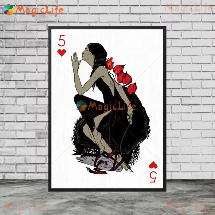 Coeurs abstraits Poker fille carte à jouer photos murales pour salon affiche nordique mur Art toile peinture décor à la maison sans cadre