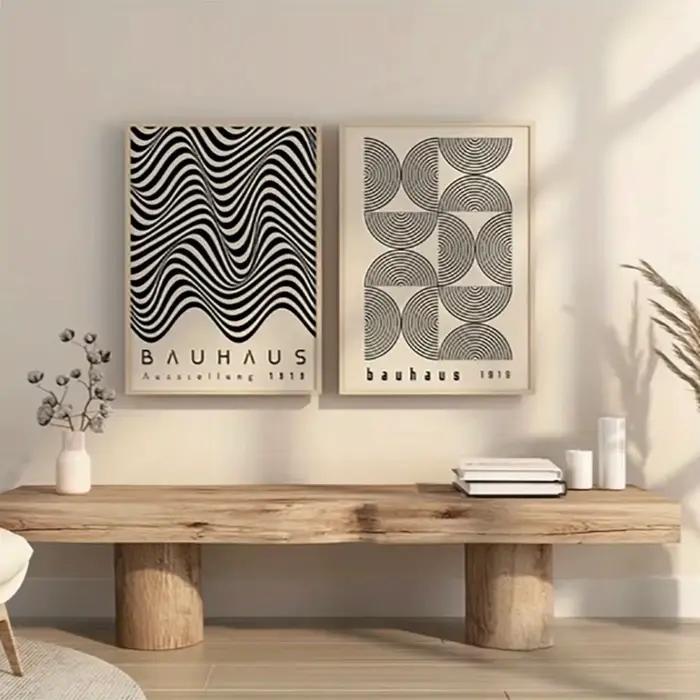 Deux peintures sur toile noires et blanches de Style Bauhaus rétro