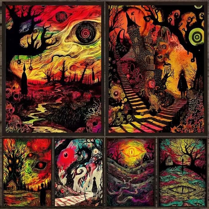 Toile d'art mural abstrait du monde des rêves bizarre et terrificant, peinture sur toile, un cauchemar glacant, affiche d'art gothique imprimée, décoration de maison