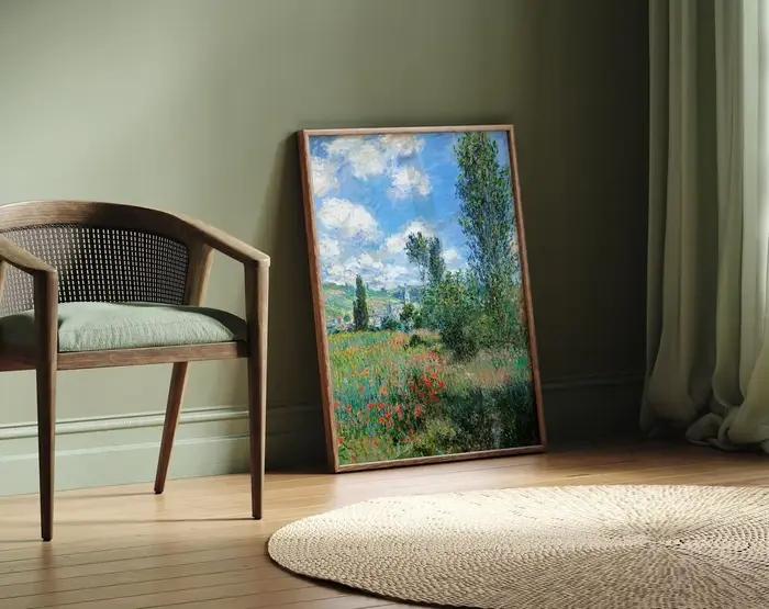 Impressionniste - Décoration murale de Claude Monet - Peinture classique de paysage de coquelicots sauvages et de