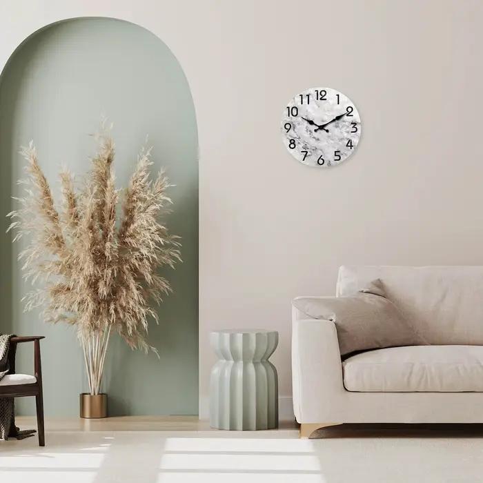 Moderne motif de peinture à l'huile de marbre gris et noir horloge murale en bois salon chambre cuisine décoration de
