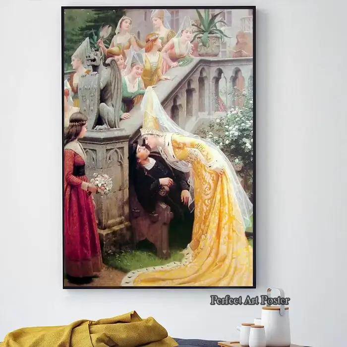 Edmund Blair Leighton œuvre l'accolade chevalier médiéval thème toile peinture mur Art Vintage affiches salon décor à la maison