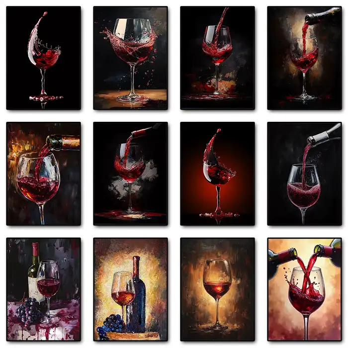 Affiche de verre à vin rouge, peinture sur toile imprimée, tableau d'art mural de cuisine moderne pour salle à manger, Bar, décoration de maison Cuadros