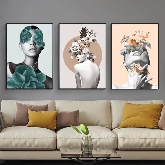 Art Abstrait moderne Peinture Sur Toile Fleurs Femme Art Mural Affiches Mur Photo pour Salon Maison Mur Cuadros Décor