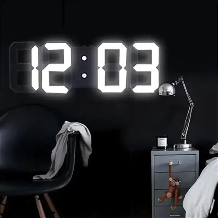 Horloge murale numérique LED 3D avec affichage lumineux