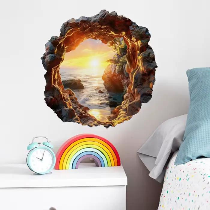Stickers muraux en vinyle effet soleil levant et mur brisé