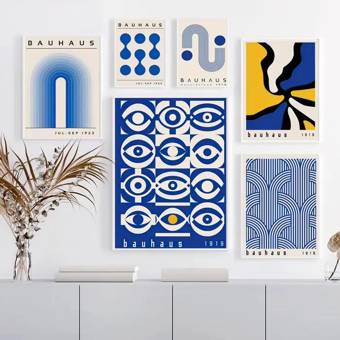 Toile de peintures Bauhaus bleues modernes du milieu du siècle