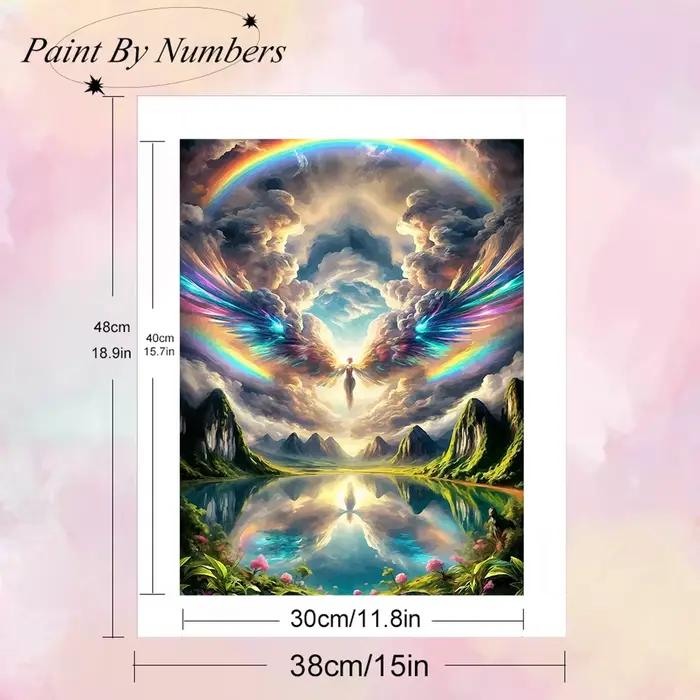 Momoart DIY Peinture par numéros encadrée, Paysage de lac, Montagne, Rivière, Toile, Décoration d'intérieur, Cadeau fait main