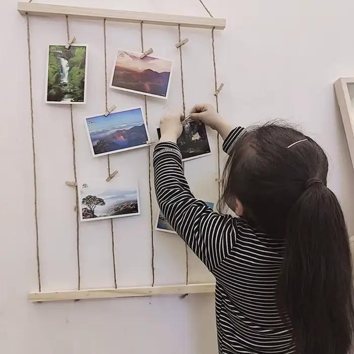 Support mural pour photos suspendues, cadre photo en bois fait main, supports pour plusieurs photos, collage de photos, décoration murale
