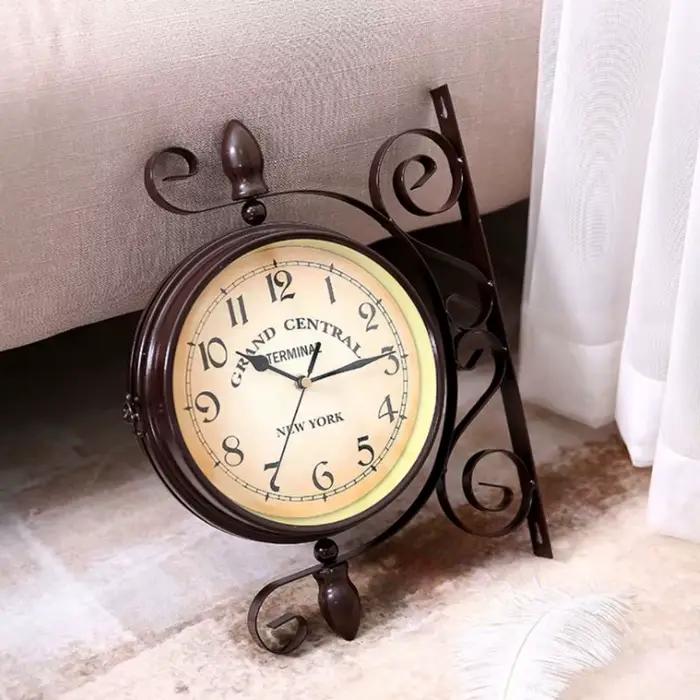 Nouveau européen horloge Vintage innovant à Double face horloge murale