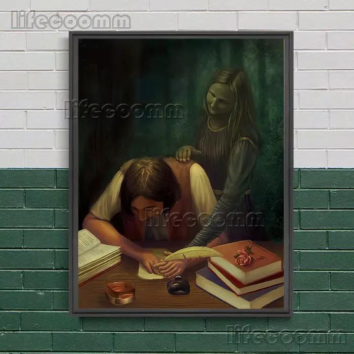 Toile d'art mural Vintage le monstre dans le miroir