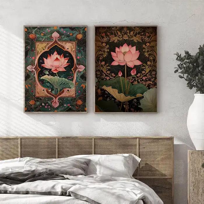 Affiches rétro modernes classiques de fleurs de Lotus rose