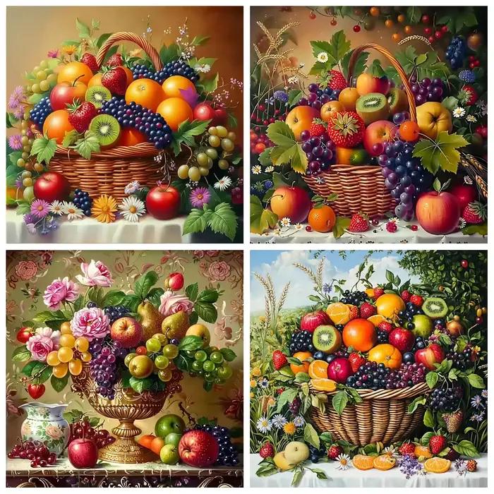 Peinture Diamant Panier de Fruits Nature Morte Élégante sur Toile Kits de Broderie