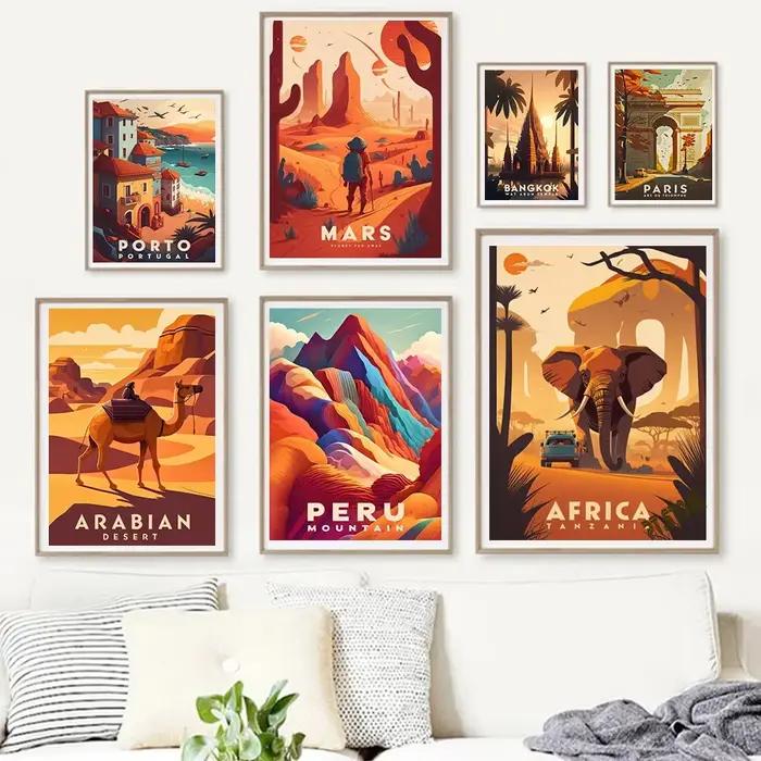 Affiches imprimées de villes de voyage mondiales