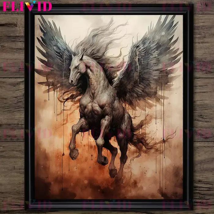 Toile d'art mural Vintage fantaisie ange et Pegasus