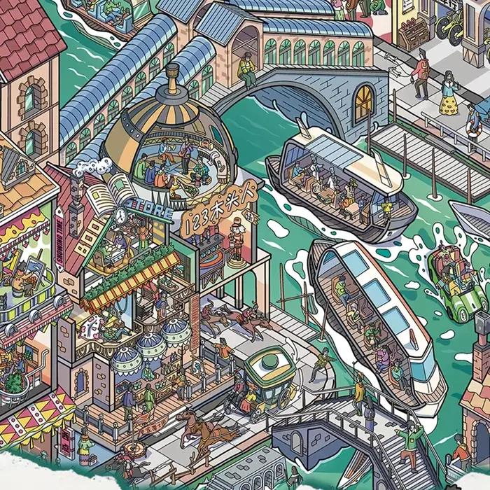 Autocollant de scène de ville de venise sur l'eau