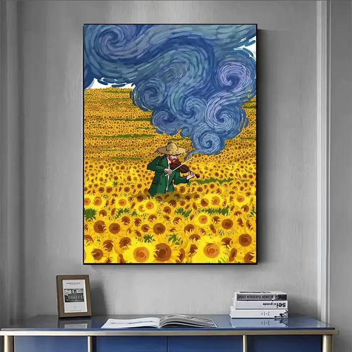 Abstrait Van Gogh tournesol fleur ciel étoilé Art photos affiche impression peinture à l'huile toile