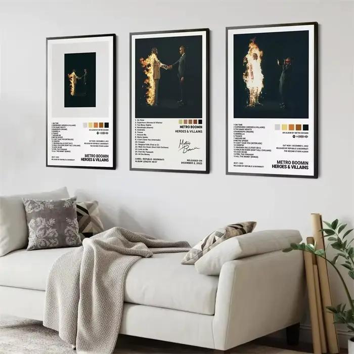 Pop Rap chanteur Metro Boomin toile affiche esthétique Album de musique héros et méchants Hip Hop 21 sauvage impression mur Art chambre décor