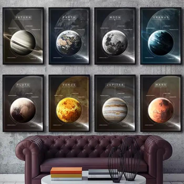 Affiche et imprimés de planète du système solaire, terre, Mars, lune, Pluto, impression sur toile, tableau d'art mural moderne pour décoration de salon et de maison