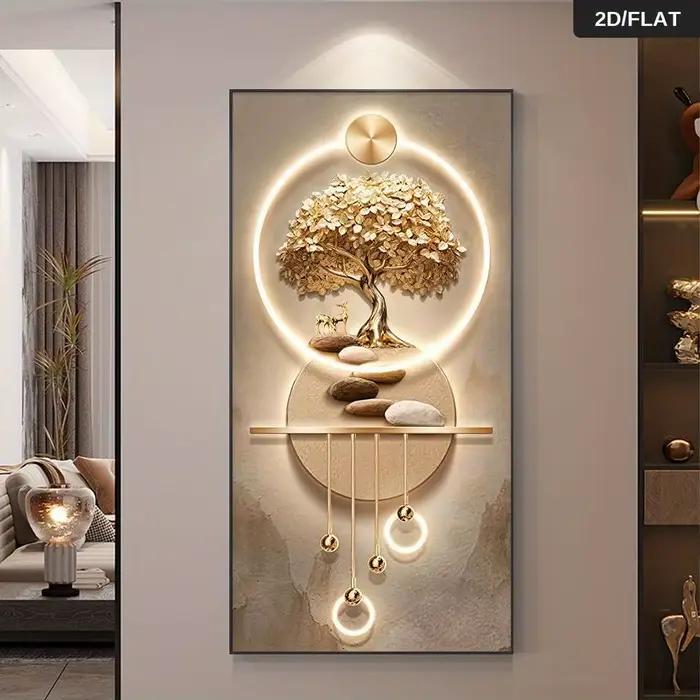 Une décoration murale moderne abstraite Arbre de Vie - élégantes arbres dorés
