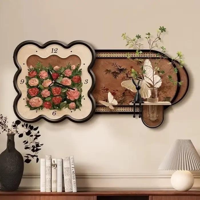 Horloges murales de peinture moderne et fleurs