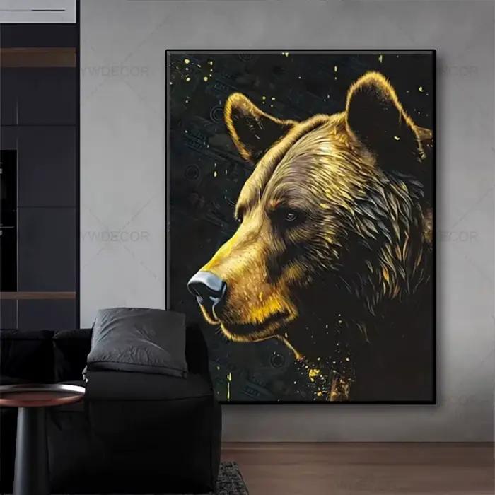 Toile de peinture d'animaux de taureau et d'ours