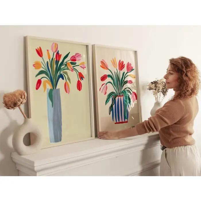 2 tableaux sur toile de fleurs de tulipes