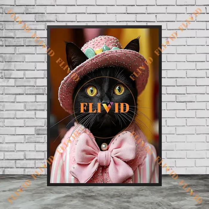 Affiche murale de chat habillé rose