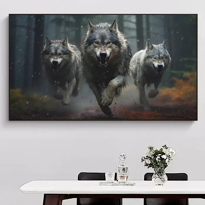 Affiche murale sur toile avec loup en cours d'exécution hurlant quelque part