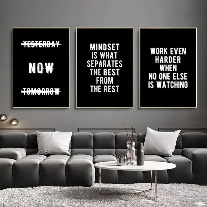 1 peinture sur toile, lettres inspirantes en noir et blanc