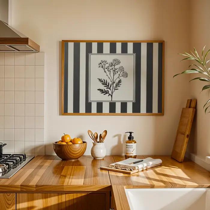 Toile murale en forme de fleur de chrysanthème sans cadre, impressions d'art mural minimalistes à rayures pour décoration de salon et de chambre à coucher, 1 pièce