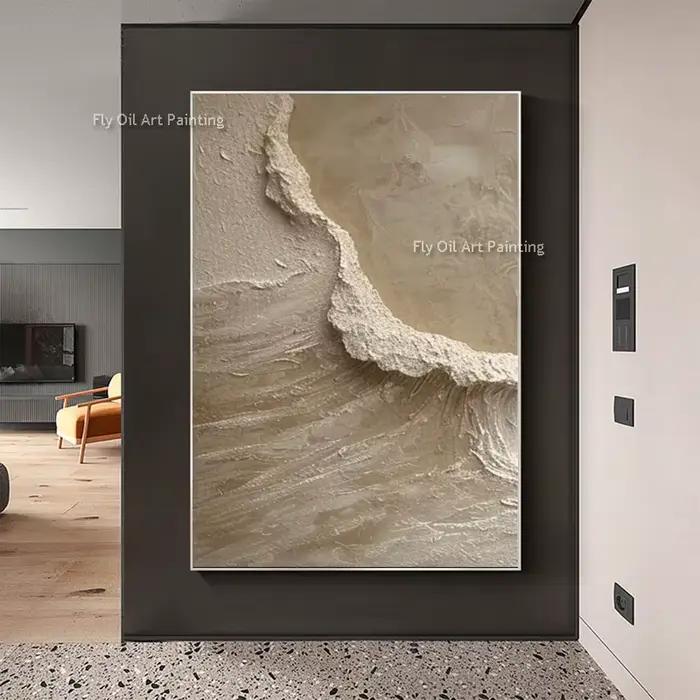 Peinture à l'huile texturée de vague d'océan blanche