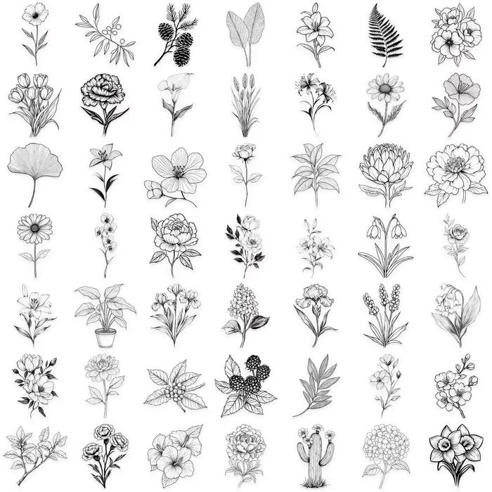 Autocollants à motifs de plantes noires et blanches