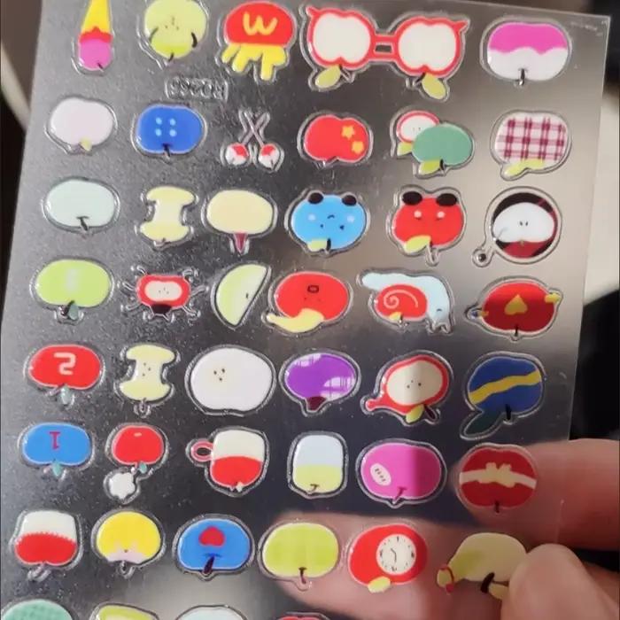 Autocollants 3D en Relief de pomme de dessin animé mignon