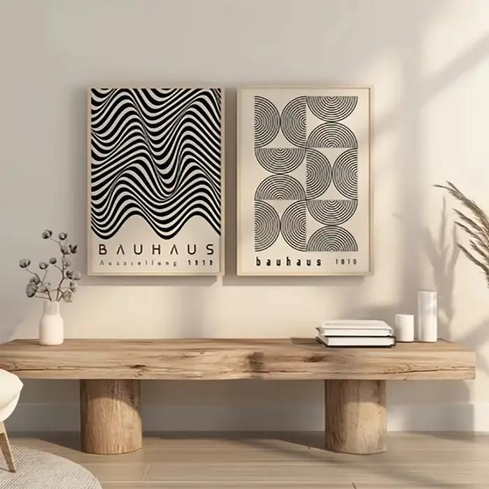 Deux peintures sur toile noires et blanches de Style Bauhaus rétro