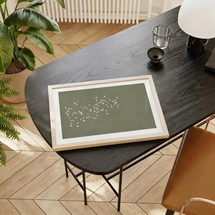 Décoration murale Flock of Birds – Affiche horizontale aspect lin vert