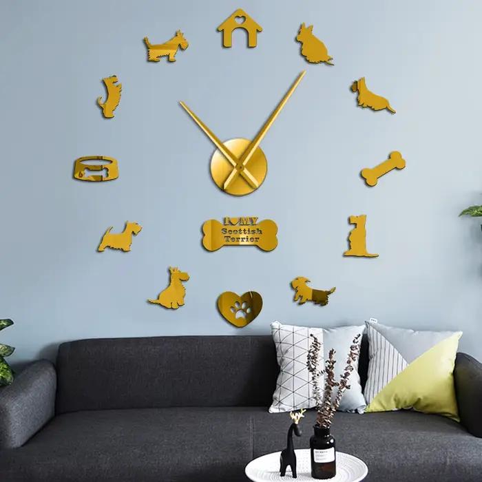 Horloge murale écossais Terrier bricolage | Grande horloge murale