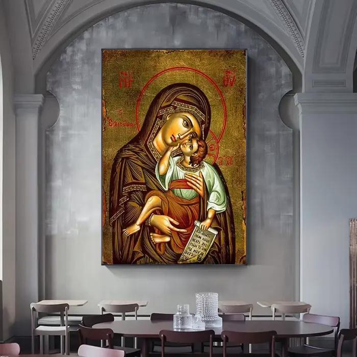 Le thérapeute vierge marie et jésus Ikon Panagia mère de dieu byzantin orthodoxe religieux toile Art mural pour décor de salon