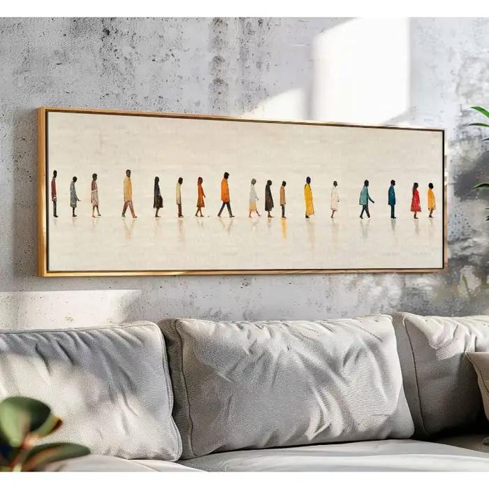 Affiche sur toile abstraite sans cadre avec des personnes qui marchent - Décoration murale figurative moderne - Peinture contemporaine du mouvement humain