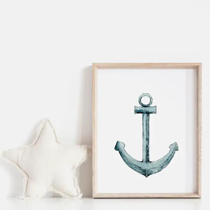 Affiche d'art de bateau nautique de Style dessin animé, ancre de chambre d'enfants, roue de bateau, peinture sur toile, imprimés muraux, image, décoration de maison pour salon