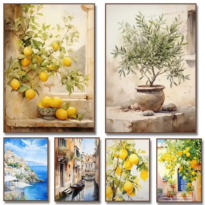 Peinture sur toile 2D, citronnier et olivier italiens