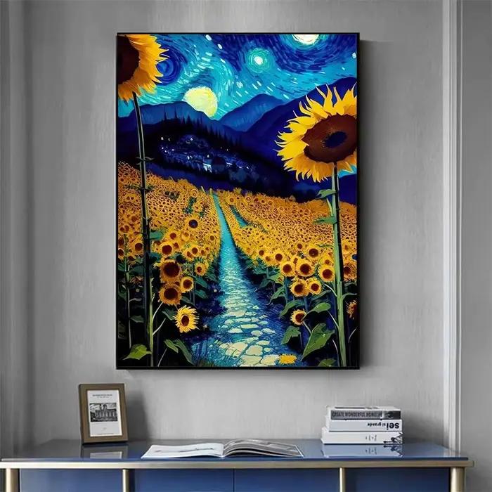 Van Gogh tournesol fleur ciel étoilé Art photos affiche impression peinture à l'huile toile