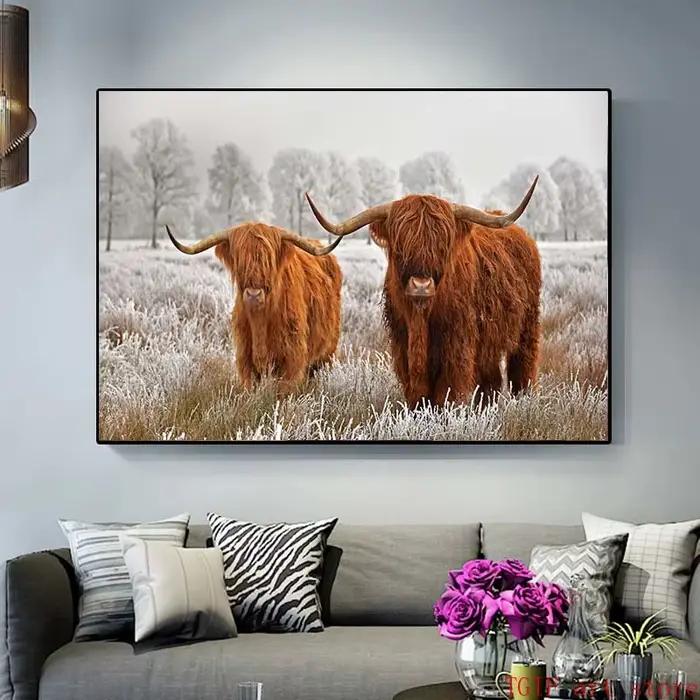 Peinture sur toile avec vache brune