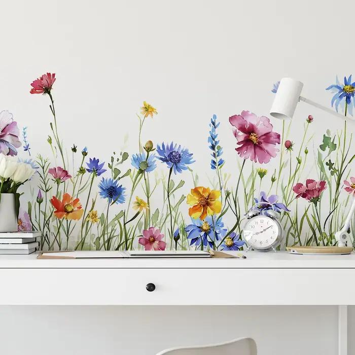 Autocollant mural décoratif en vinyle à fleurs pour chambre de fille