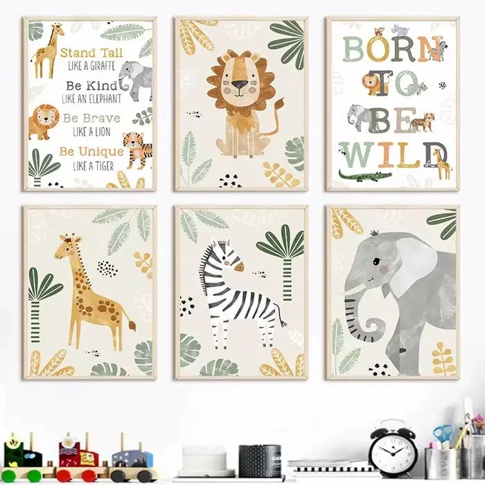 Affiche sur toile avec animaux de la jungle