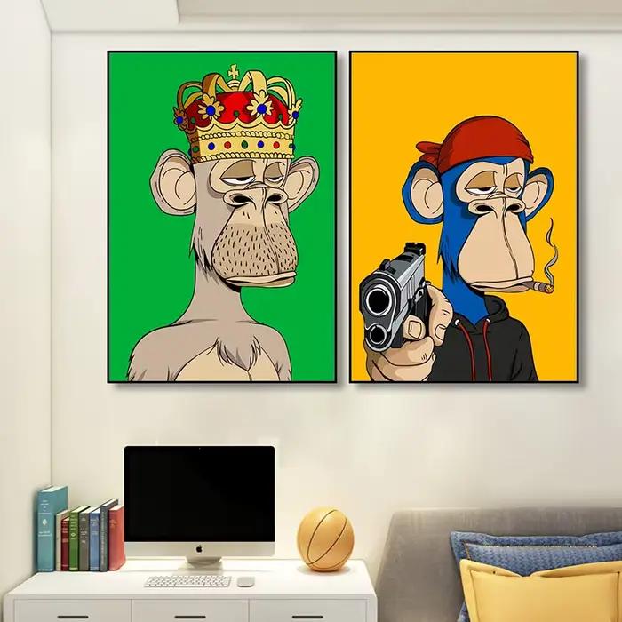 Pop Ape Canvas Painting Funny Trendy Cartoon Poster and Prints Modern Wall Art Colorful Artwork for Living Room Home Decor Mural