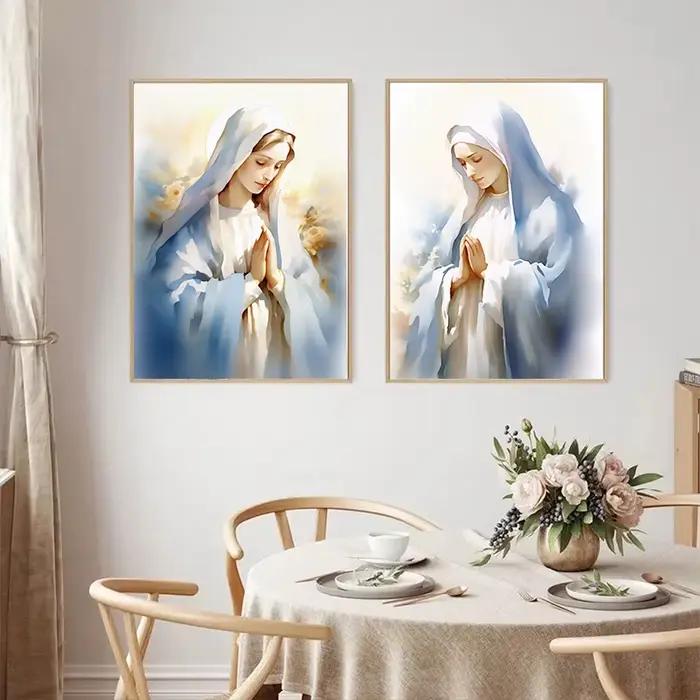 Affiche de prière aquarelle catholique vierge marie et enfant jésus