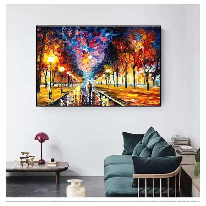 Affiche de paysage de rue de jour de pluie de couple