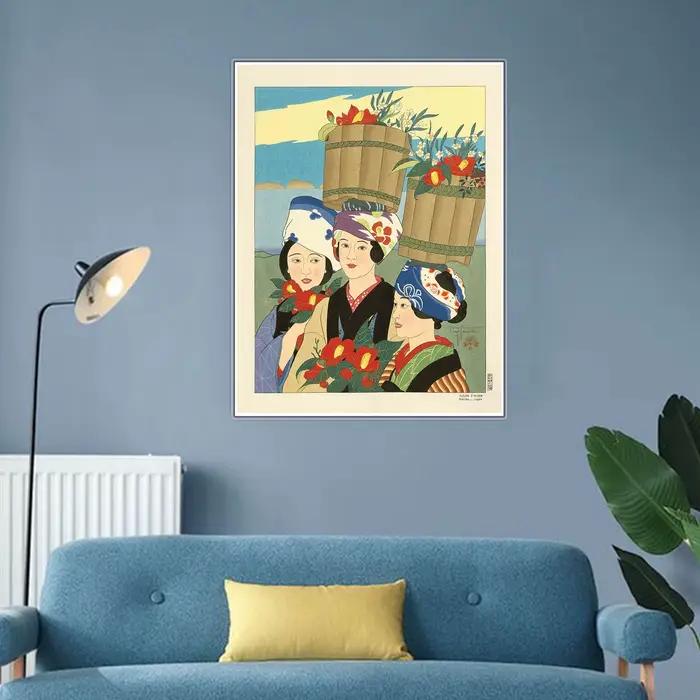 Paul Jacoulet Motifs de peinture à l'huile sur le thème oriental Lignes délicates et tonalités vibrantes Impression d'art de collection pour l'affichage de la maison et de la galerie